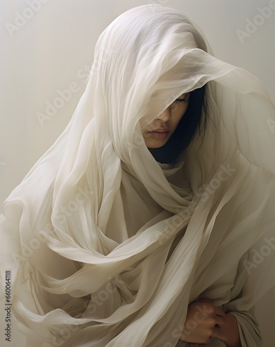 Generative ai portrait of a woman covered by a veil photo