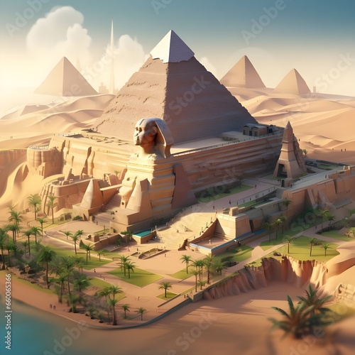 Egyptian pyramids and ancient city. 3d isometric vector illustration