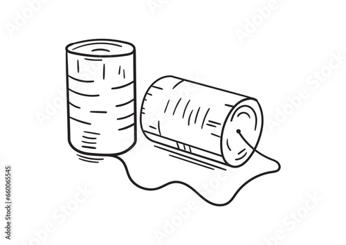 hand drawn drawstring two tin concept. two tin cans and string. communication with cans