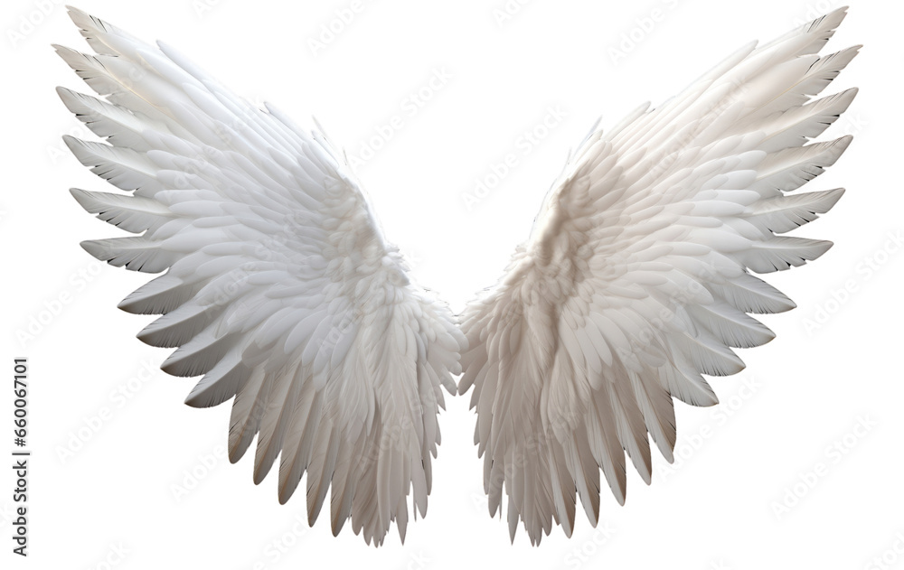 White angel wing on isolated transparent background, PNG file - obrazy, fototapety, plakaty 