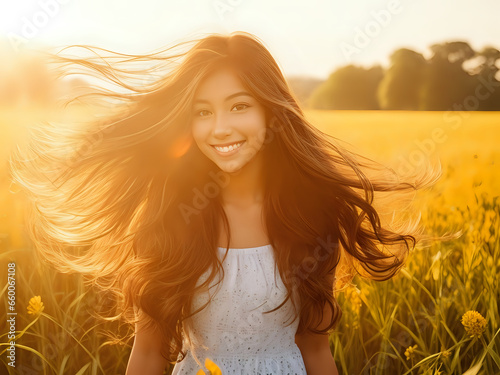  Radiant Sunshine: Happy Woman in a Sunlit Field