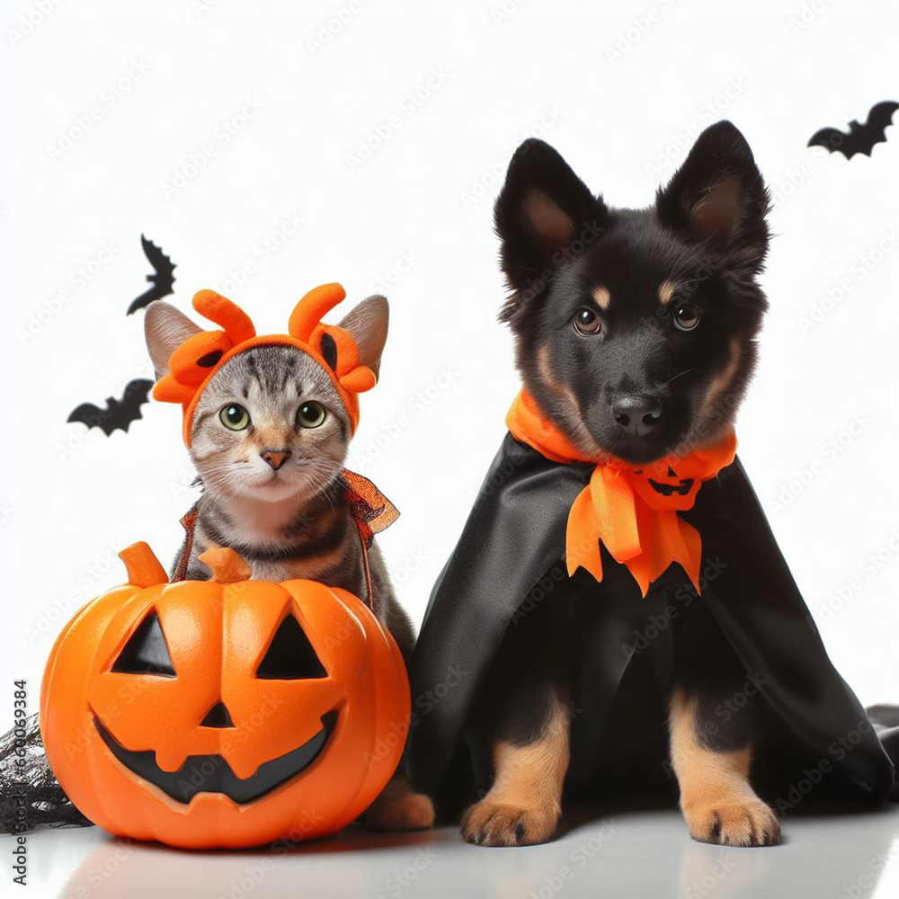 Εκτύπωση καμβά Cats and Dogs in Halloween Costumes