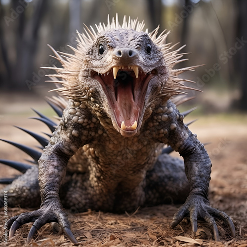 A scary lizard-like creature with thorns. Generative AI