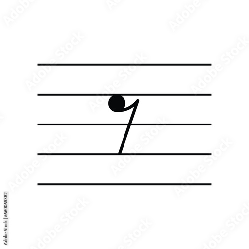 Quaver or eighth rest symbol on staff flat vector isolated on white background. Musical symbol. Musical notation. For learning music.