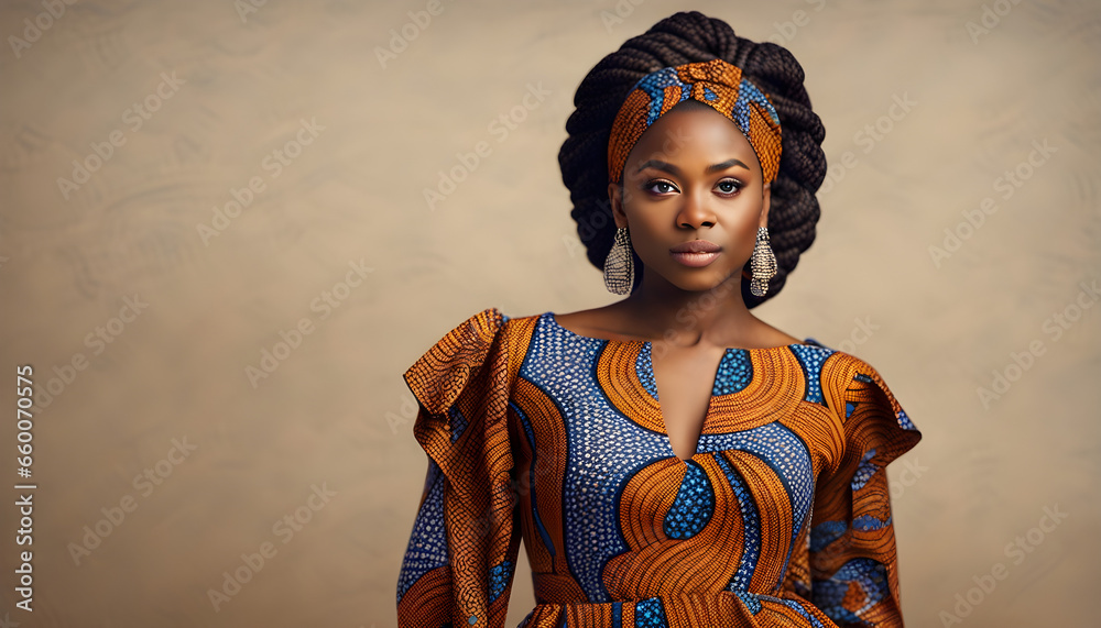 Obraz na płótnie A woman wear African Ankara Print Dress good looking ai generated w salonie