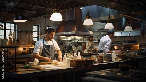 restaurant kitchen, all the chefs creating the best dishes, concept food