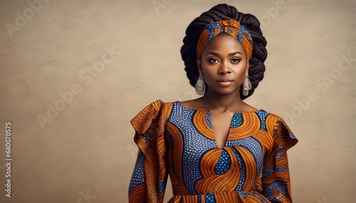 A woman wear African Ankara Print Dress good looking ai generated