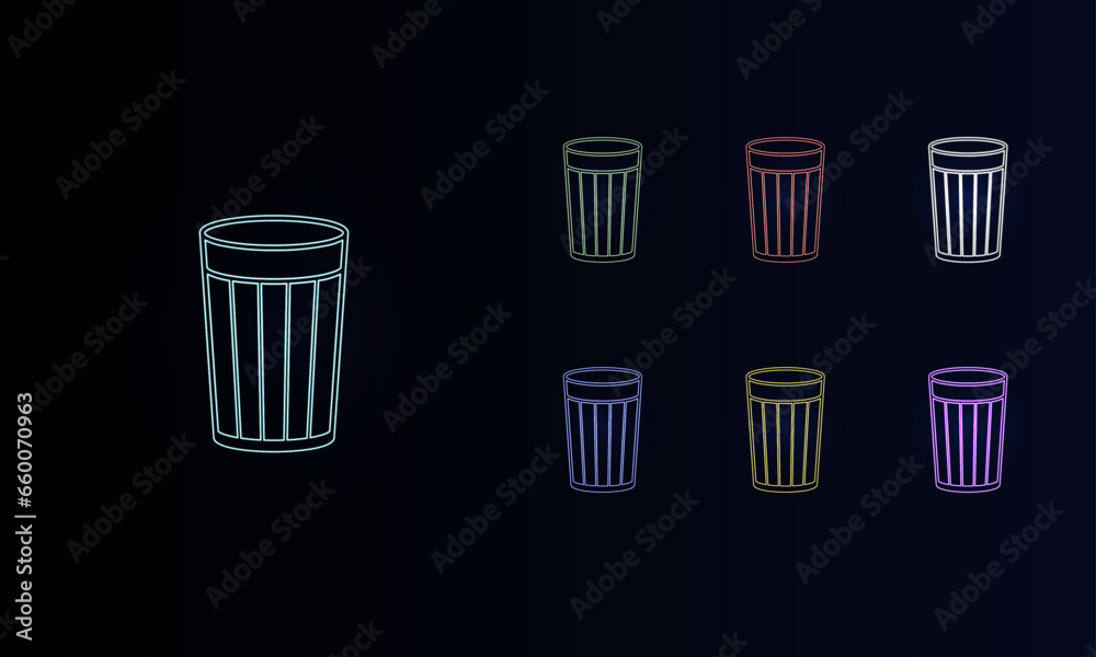 A set of neon glass symbols. Set of different color symbols, faint neon glow. Vector illustration on black background A set of neon glass symbols. Set of different color symbols, faint neon glow. Vector illustration on black background