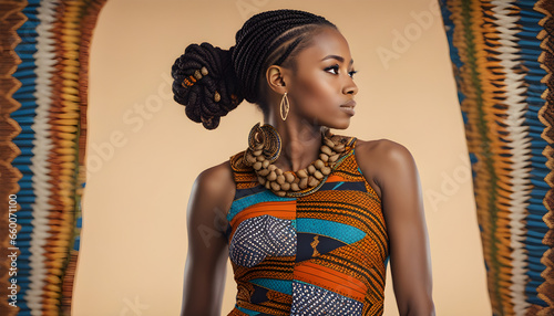 A woman wear African Ankara Print Dress good looking ai generated