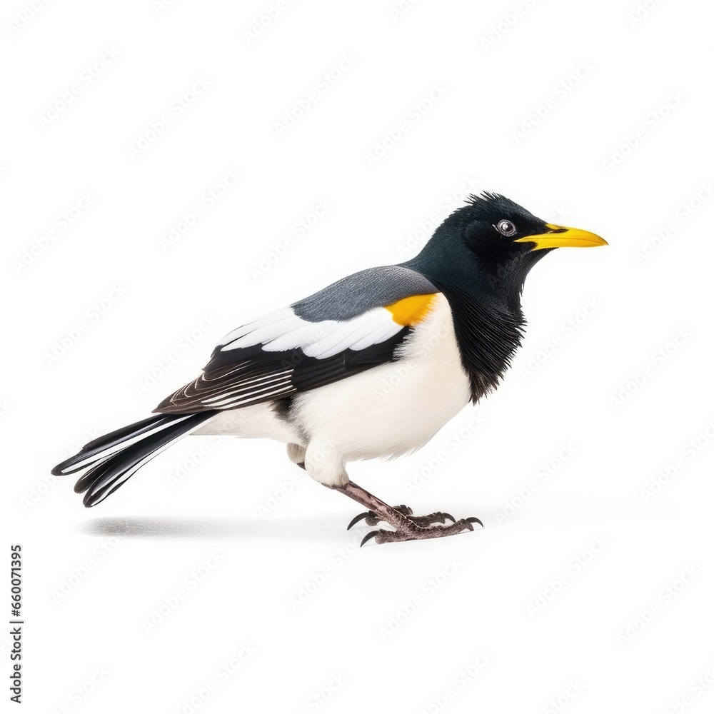 Obraz premium Yellow-billed magpie bird isolated on white background.