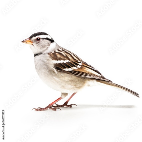 White-crowned sparrow bird isolated on white background.