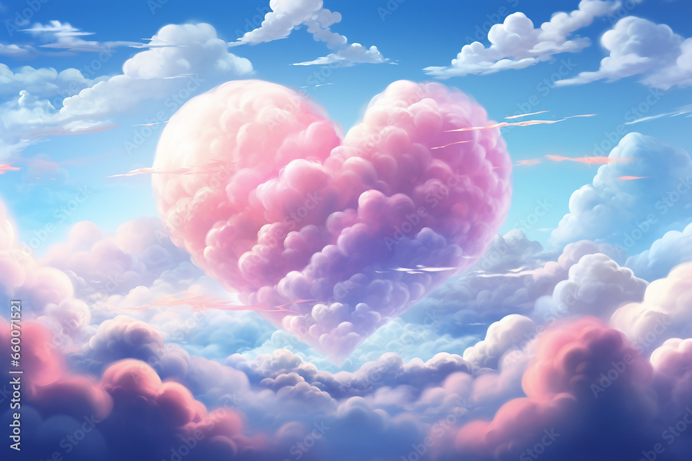 Love in the Clouds, Romantic Heart-Shaped Valentine's Day Background Love in the Clouds, Romantic Heart-Shaped Valentine's Day Background