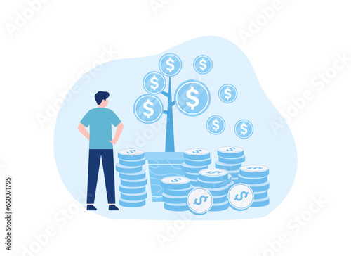 A man investing and getting profit concept flat illustration