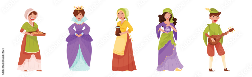 Medieval People Characters from European Middle Ages Period Vector Set
