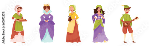 Medieval People Characters from European Middle Ages Period Vector Set