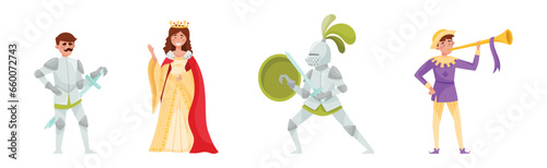 Foto Medieval People Characters from European Middle Ages Period Vector Set