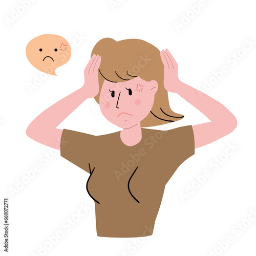 Vector illustration of woman with sad mood.