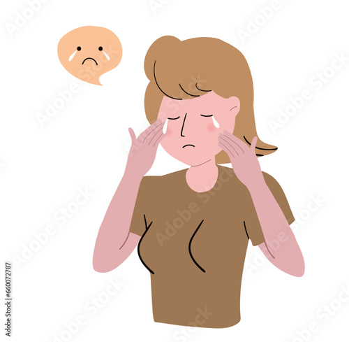 Vector illustration of woman with sad mood.