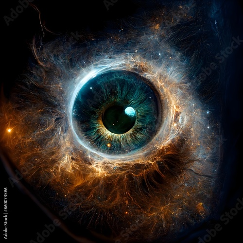 an eye looking at you and it is in space 