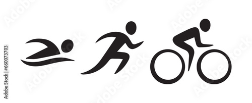 Silhouttes of sport, running, swimming and biking vector