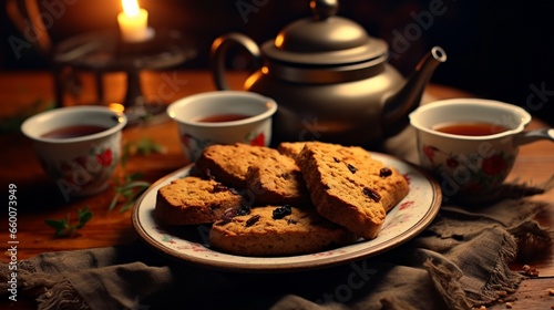 Muesli rusks and tea, ready to eat
