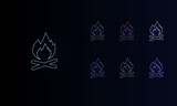 A set of neon bonfire symbols. Set of different color symbols, faint neon glow. Vector illustration on black background