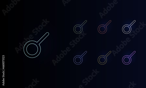 A set of neon astrological connection symbols. Set of different color symbols, faint neon glow. Vector illustration on black background