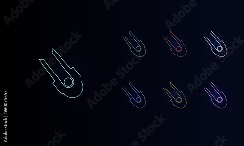 A set of neon solo bobsleigh symbols. Set of different color symbols, faint neon glow. Vector illustration on black background