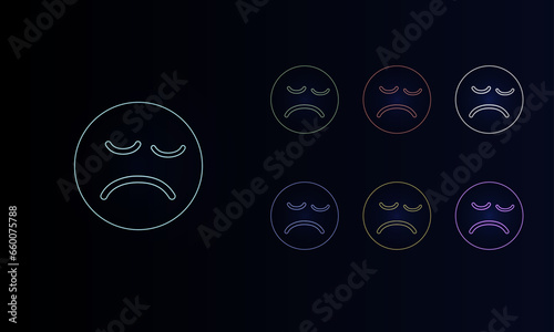 A set of neon depression symbols. Set of different color symbols, faint neon glow. Vector illustration on black background