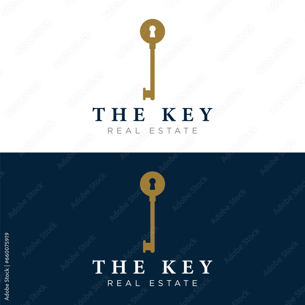 Retro luxury home or hotel or real estate key template logo with creative idea. - obrazy, fototapety, plakaty 