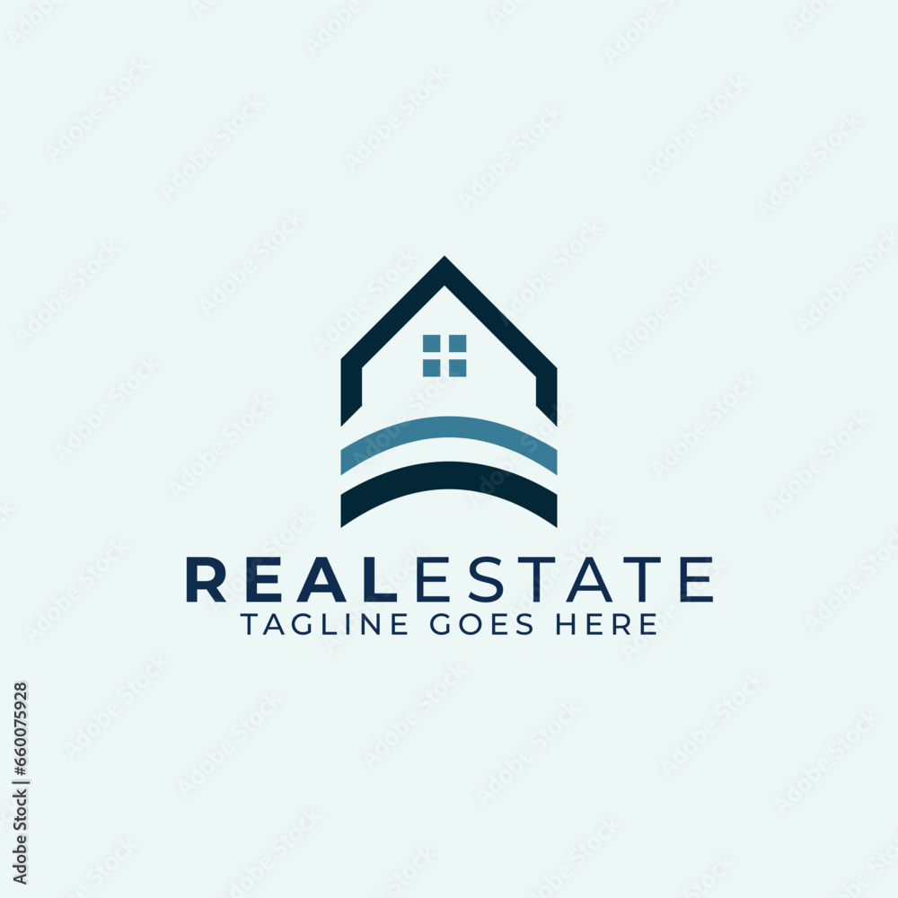 Naklejka premium Real Estate Logo Design with Minimalist Style, House Builder Logo Template