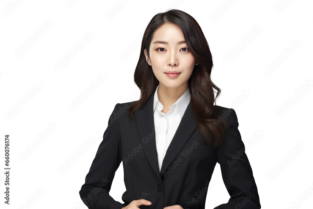cute asian business woman in black suit and cross arms on transparent background cute asian business woman in black suit and cross arms on transparent background