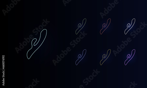 A set of neon sex toy symbols. Set of different color symbols, faint neon glow. Vector illustration on black background