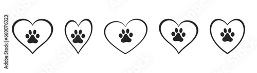 Heart paw icon vector set. Dog paw illustration sign collection. love dog symbol.