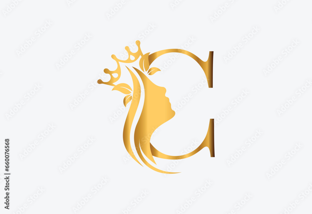 beauty monogram letter C woman silhouette logo design beauty monogram letter C woman silhouette logo design