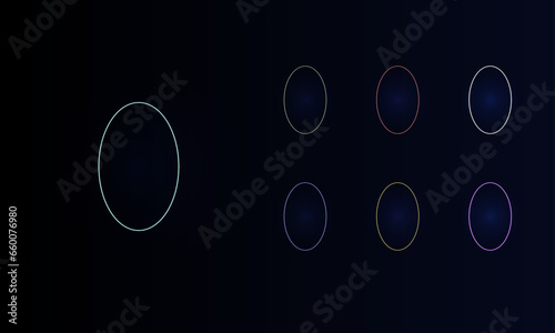 A set of neon ellipse symbols. Set of different color symbols, faint neon glow. Vector illustration on black background