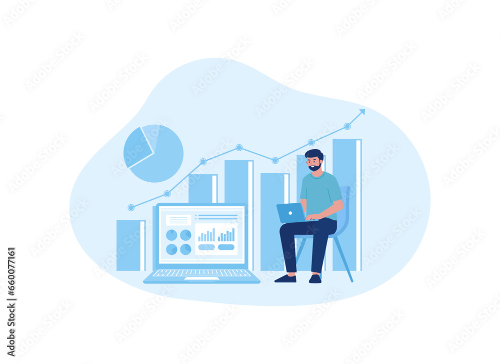 Seo optimization analyzing data for investment business concept flat illustration