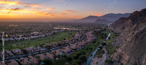 Aerial views of sunrise in La Quinta 