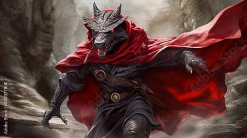 red dragon kobold DD wearing black eye mask Zorro sorc.Generative AI photo