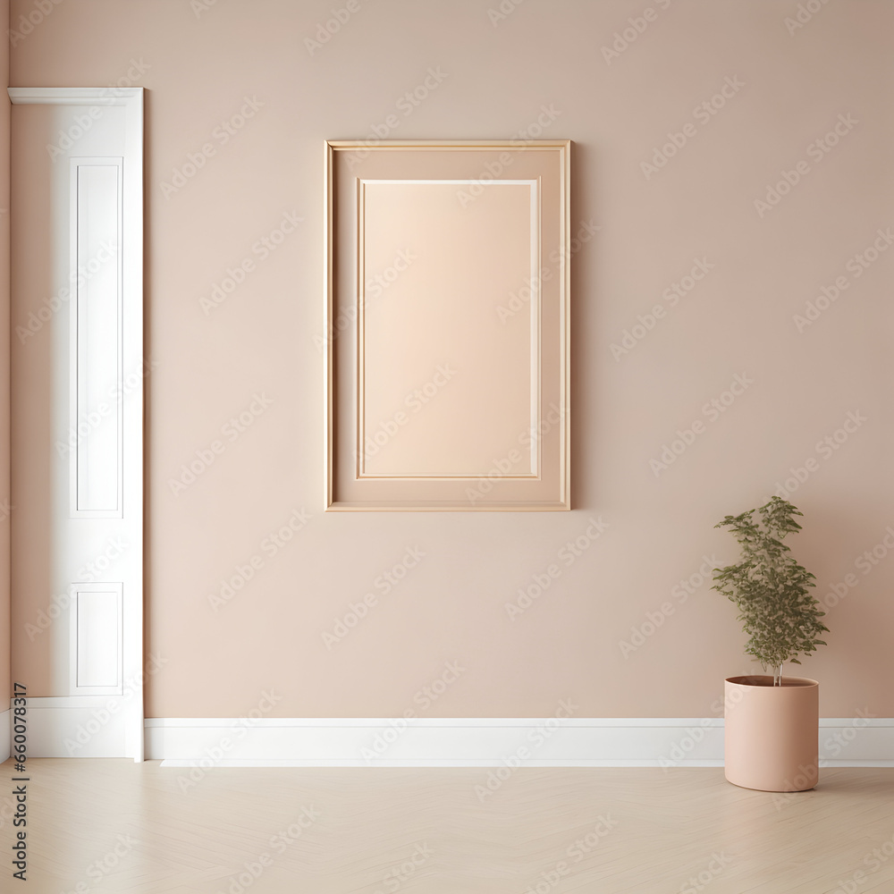 An empty frame mockup in a matte white finish, hung by thin wires from the ceiling in a room with warm-toned pink walls and a bamboo flooring in a natural light brown shade.
An empty frame mockup in a matte white finish, hung by thin wires from the ceiling in a room with warm-toned pink walls and a bamboo flooring in a natural light brown shade.