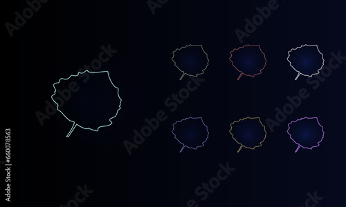 A set of neon aspen leafs. Set of different color symbols, faint neon glow. Vector illustration on black background