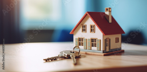 New home with keys. Mortgage real estate investment property concept photo