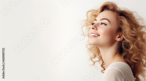 Woman portrait on white background - generative ai