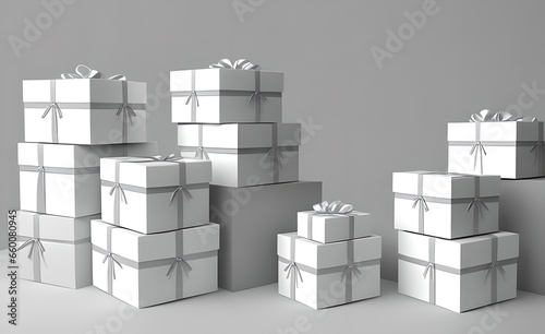 Various cardboard boxes for delivery  Christmas design  realistic decorative items  birthday  anniversary  surprise poster  wedding. Banner  flyer and brochure. holiday layout  generative artificial i