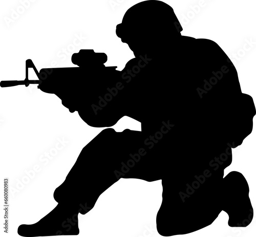 Soldier with rifle gun silhouette vector.