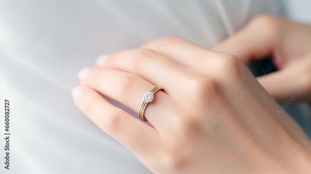 A woman's hand gracefully cradles a wedding ring, embodying elegance, love, and the promise of marriage. A woman's hand gracefully cradles a wedding ring, embodying elegance, love, and the promise of marriage.