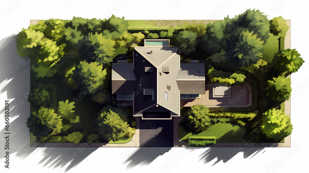 Delight in the luminous beauty of a tranquil home silhouette amidst a serene and scenic landscape from above. Delight in the luminous beauty of a tranquil home silhouette amidst a serene and scenic landscape from above.