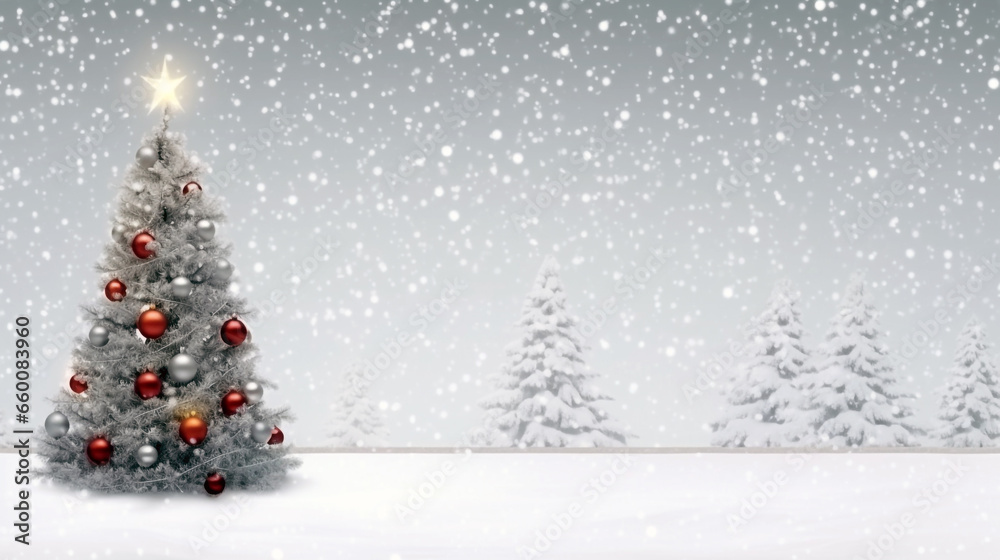 Experience the beauty of nature with a snow-covered outdoor Christmas tree.