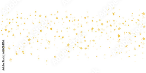 Gold stars vector background, sparkling Christmas confetti falling isolated on white. Magic shining flying golden stars glitter backdrop, sparkle border