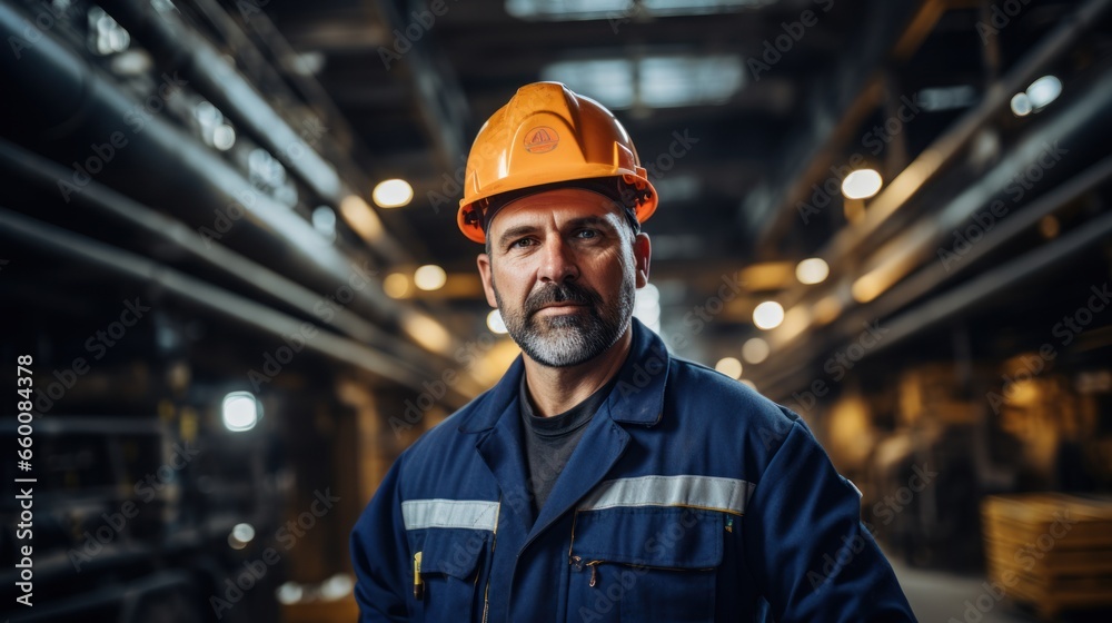 Attractive warehouse worker holding tablet in hand at large warehouse Attractive warehouse worker holding tablet in hand at large warehouse